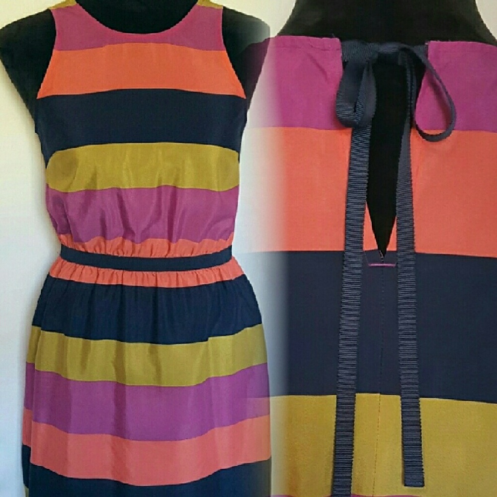 Loft Sleeveless Multicolor Stripe Dress EUC